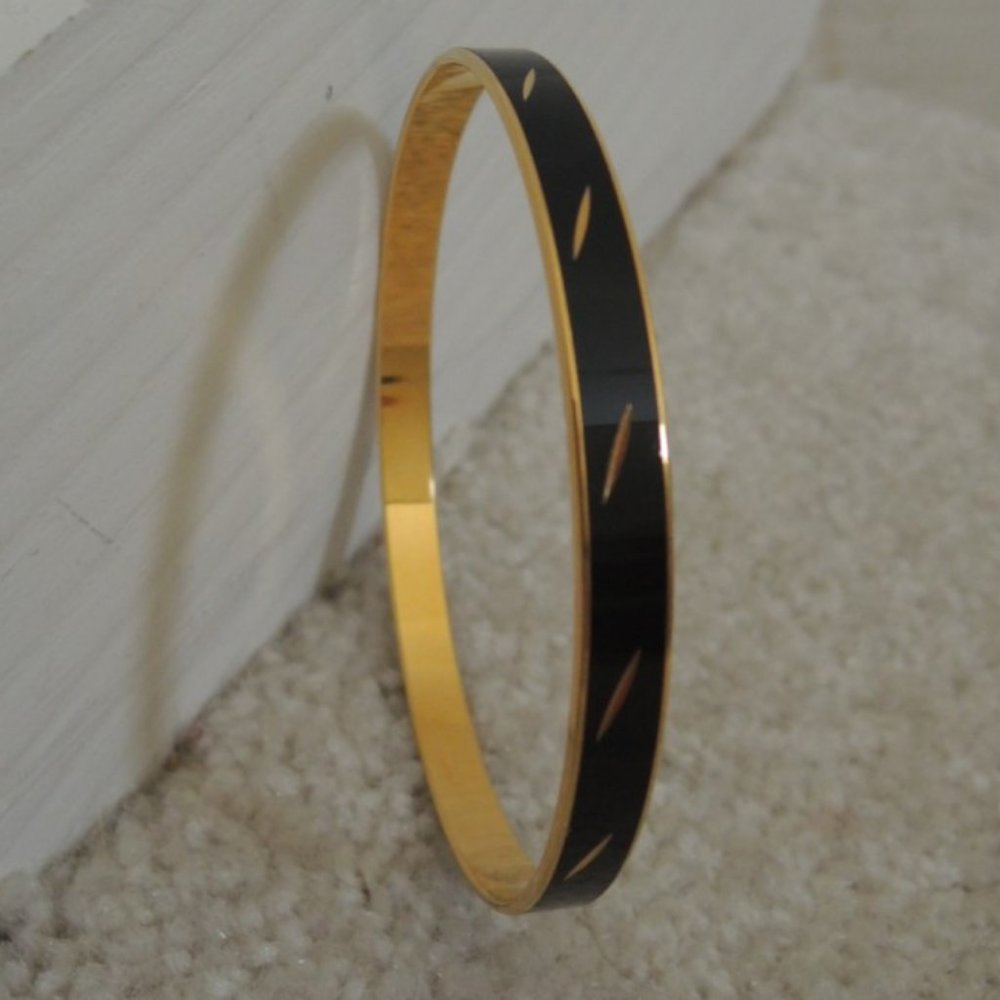 Bangle Bracelet Gold Plated Black Enamel Jewelry Shiny Bangle Bracelet - Japan